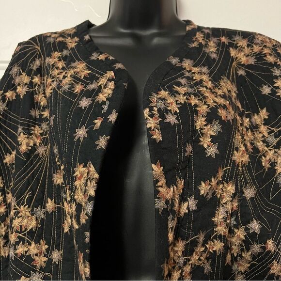 Tapestry Quilted Patchwork Embroidered Floral Jacket Black Brown Gold Coat XL - Picture 6 of 16